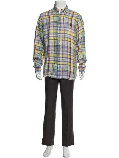 Pre-owned Polo Ralph Lauren Linen Plaid Print Shirt In Blue