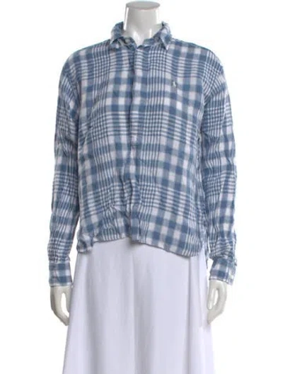 Pre-owned Polo Ralph Lauren Linen Plaid Print Top In Blue
