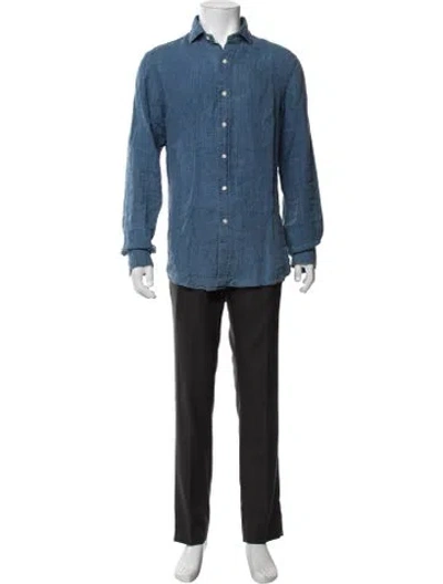Pre-owned Polo Ralph Lauren Linen Polka Dot Print Shirt In Blue