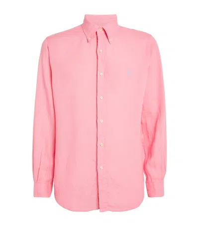 Polo Ralph Lauren Linen Polo Pony Shirt In Pink