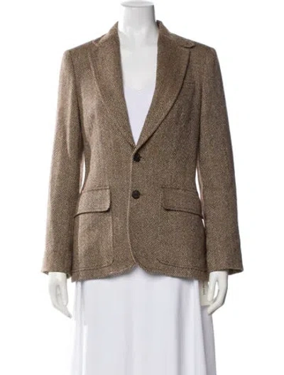 Pre-owned Polo Ralph Lauren Linen Printed Blazer In Brown