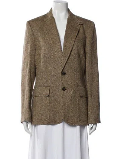 Pre-owned Polo Ralph Lauren Linen Printed Blazer In Brown