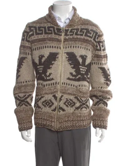 Pre-owned Polo Ralph Lauren Linen Printed Cardigan In Brown