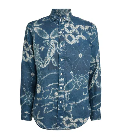 Polo Ralph Lauren 抽象印花亚麻衬衫 In Blue