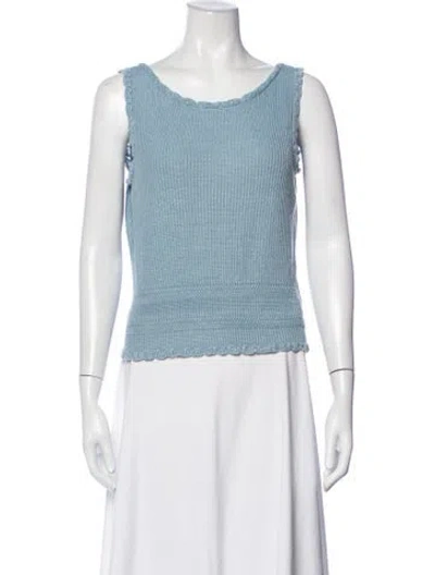 Pre-owned Polo Ralph Lauren Linen Scoop Neck Top In Blue/white