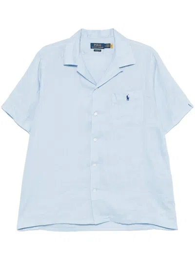 Polo Ralph Lauren Classic Fit Solid Blue Short Sleeve Linen Button-down Shirt In Office Blue