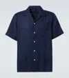 Polo Ralph Lauren Classic Fit Linen Camp Shirt Man Shirt Navy Blue Size L Linen In Blue