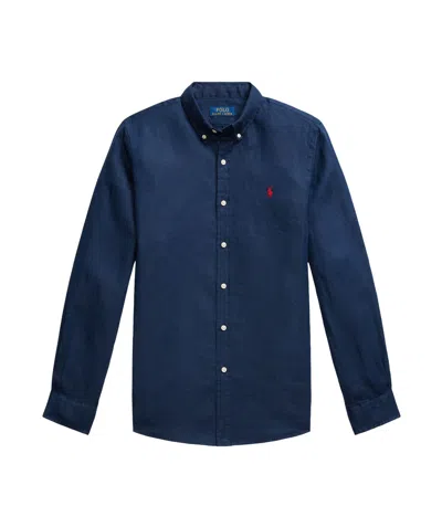 Polo Ralph Lauren Collared Tailored Shirt With Curved Hem In Blue