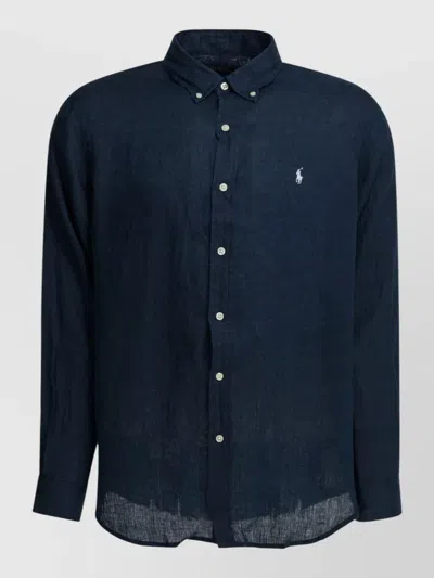 Polo Ralph Lauren Linen Shirt Button Down Collar Logo In Blue