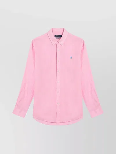 Polo Ralph Lauren Linen Shirt Custom Fit Collar Sleeves In Pink