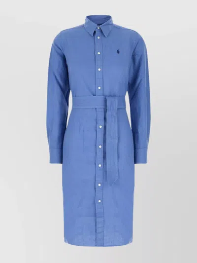 Polo Ralph Lauren Linen Shirt Dress Belted Waist In Blue