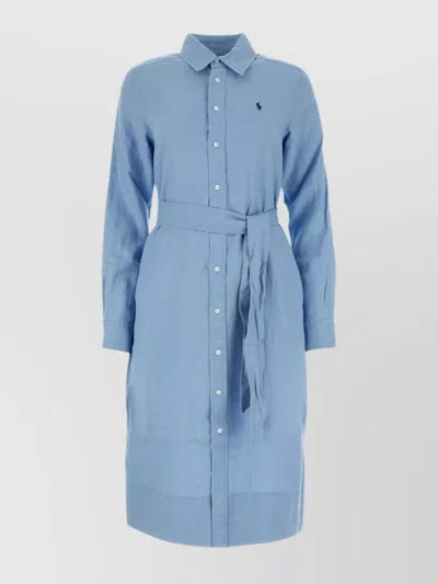 Polo Ralph Lauren Linen Shirt Dress Knee Length In Carolinablue