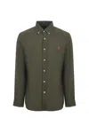 Polo Ralph Lauren Olive Green Cotton Shirt With Signature Polo Pony Motif In Green