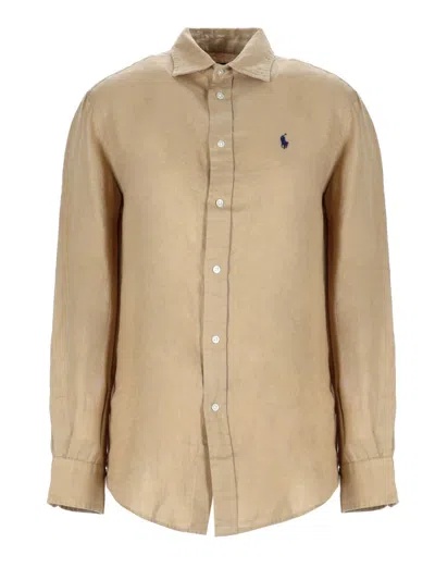 Polo Ralph Lauren Linen Shirt In Sand