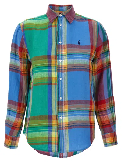 Polo Ralph Lauren Collared Neck Linen Shirt Long Sleeves In Multicolor