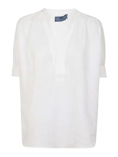 Polo Ralph Lauren V领亚麻衬衫 In White