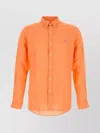 Polo Ralph Lauren Linen Shirt With Button-down Collar And Curved Hem In Pink