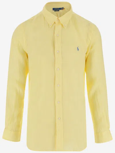 Polo Ralph Lauren Linen Shirt With Logo In Yellow