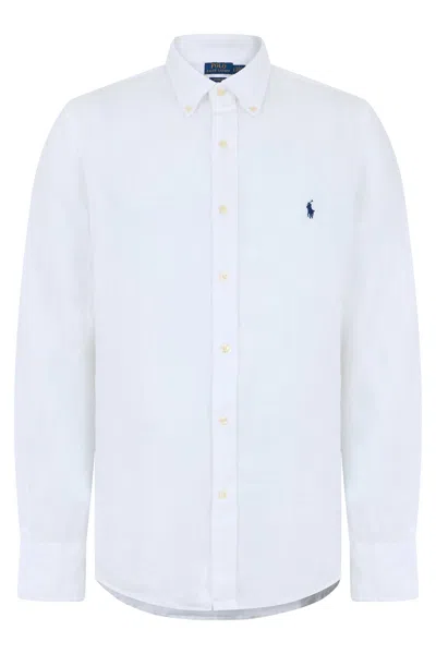 Polo Ralph Lauren Linen Shirt With Long Sleeves In Blue