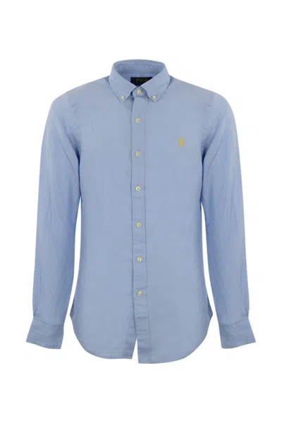 Polo Ralph Lauren Linen Shirt With Pony Logo In Blue