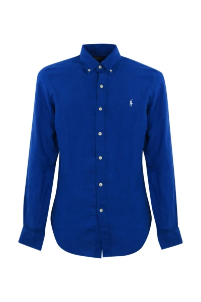 Polo Ralph Lauren Linen Shirt With Pony Logo In Azul