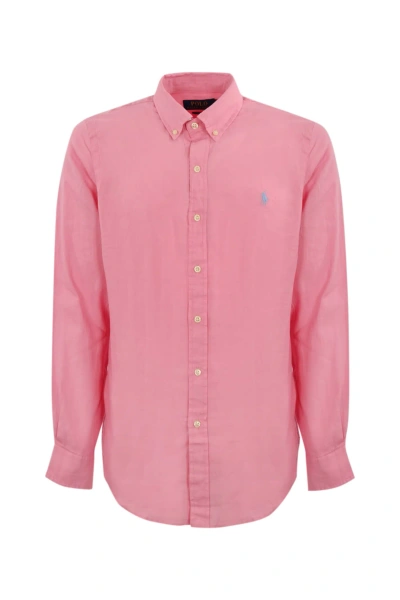 Polo Ralph Lauren Polo Pony Logo-embroidered Linen Shirt In Rosa