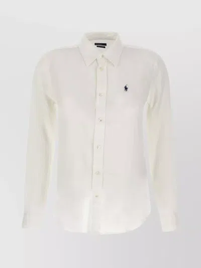 Polo Ralph Lauren Linen Shirt With Rounded Hem In White