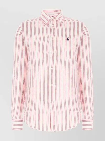 Polo Ralph Lauren Linen Shirt With Striped Pattern And Collared Neck In Pink