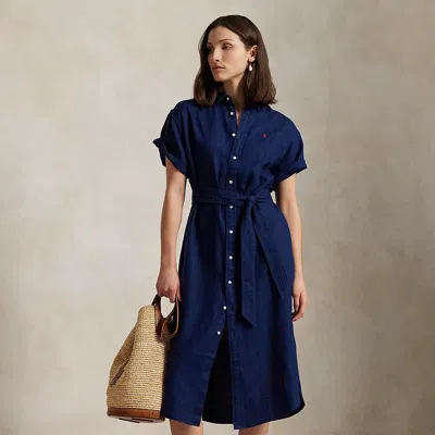 Polo Ralph Lauren Linen Short-sleeve Shirtdress In Newport Navy