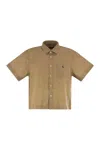 Polo Ralph Lauren Womens Camel Logo-embroidered Short-sleeve Linen Shirt Xl