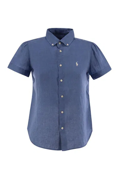 Polo Ralph Lauren Linen Short-sleeved Shirt In Blue