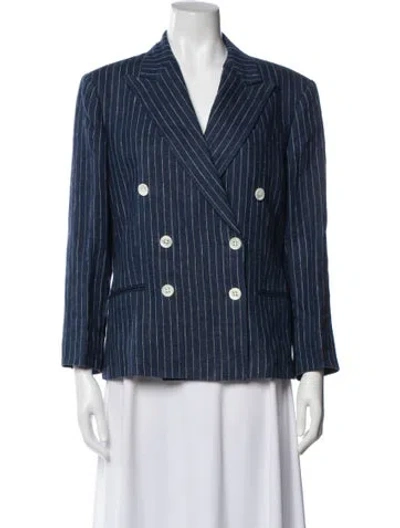 Pre-owned Polo Ralph Lauren Linen Striped Blazer In Blue