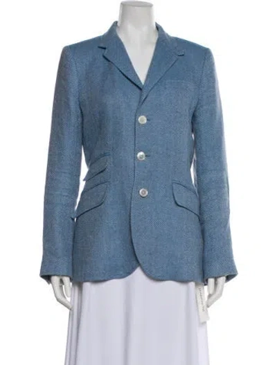 Pre-owned Polo Ralph Lauren Linen Striped Blazer In Blue