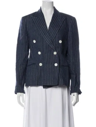 Pre-owned Polo Ralph Lauren Linen Striped Blazer In Blue