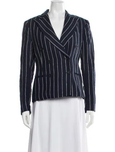 Pre-owned Polo Ralph Lauren Linen Striped Blazer In Blue