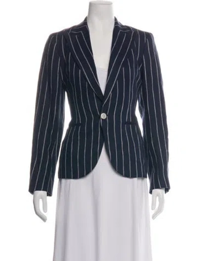 Pre-owned Polo Ralph Lauren Linen Striped Blazer W/ Tags In Blue