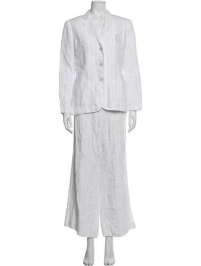 Pre-owned Polo Ralph Lauren Linen Striped Pantsuit In White