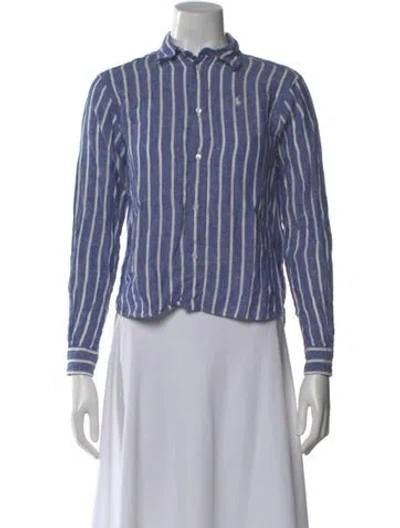 Pre-owned Polo Ralph Lauren Linen Striped Polo In Blue