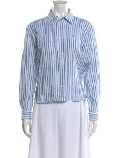 Pre-owned Polo Ralph Lauren Linen Striped Polo In Blue