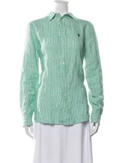 Pre-owned Polo Ralph Lauren Linen Striped Polo In Blue
