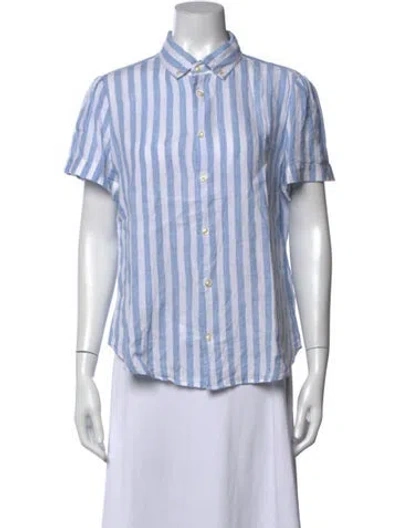 Pre-owned Polo Ralph Lauren Linen Striped Polo In Blue/white