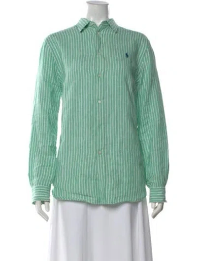 Pre-owned Polo Ralph Lauren Linen Striped Polo In Green