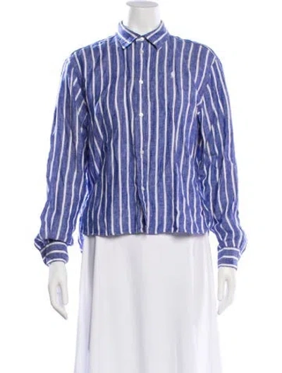 Pre-owned Polo Ralph Lauren Linen Striped Polo In Purple