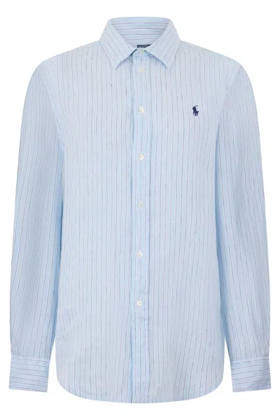 Polo Ralph Lauren Linen Striped Shirt In Blue