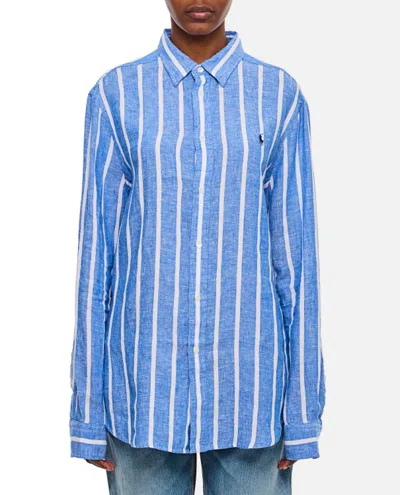 Polo Ralph Lauren Striped Linen Shirt In Blue