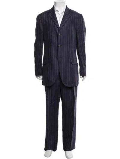 Pre-owned Polo Ralph Lauren Linen Striped Two-piece Suit In Blue