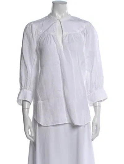 Pre-owned Polo Ralph Lauren Linen Three-quarter Sleeve Blouse In White