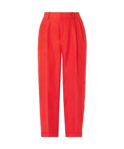 Polo Ralph Lauren Pleated Linen Tapered Pants In Red