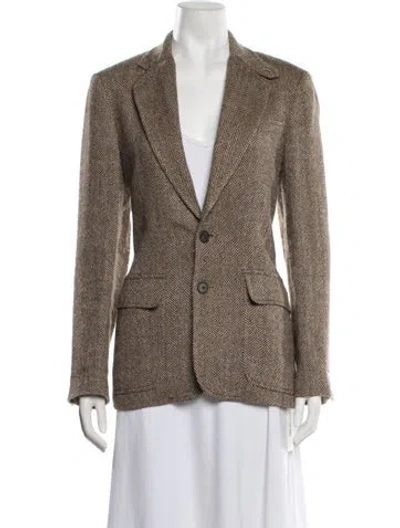 Pre-owned Polo Ralph Lauren Linen Tweed Pattern Blazer In Brown