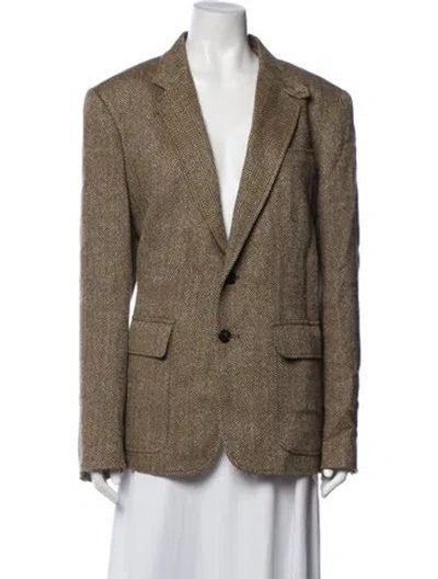 Pre-owned Polo Ralph Lauren Linen Tweed Pattern Blazer In Brown